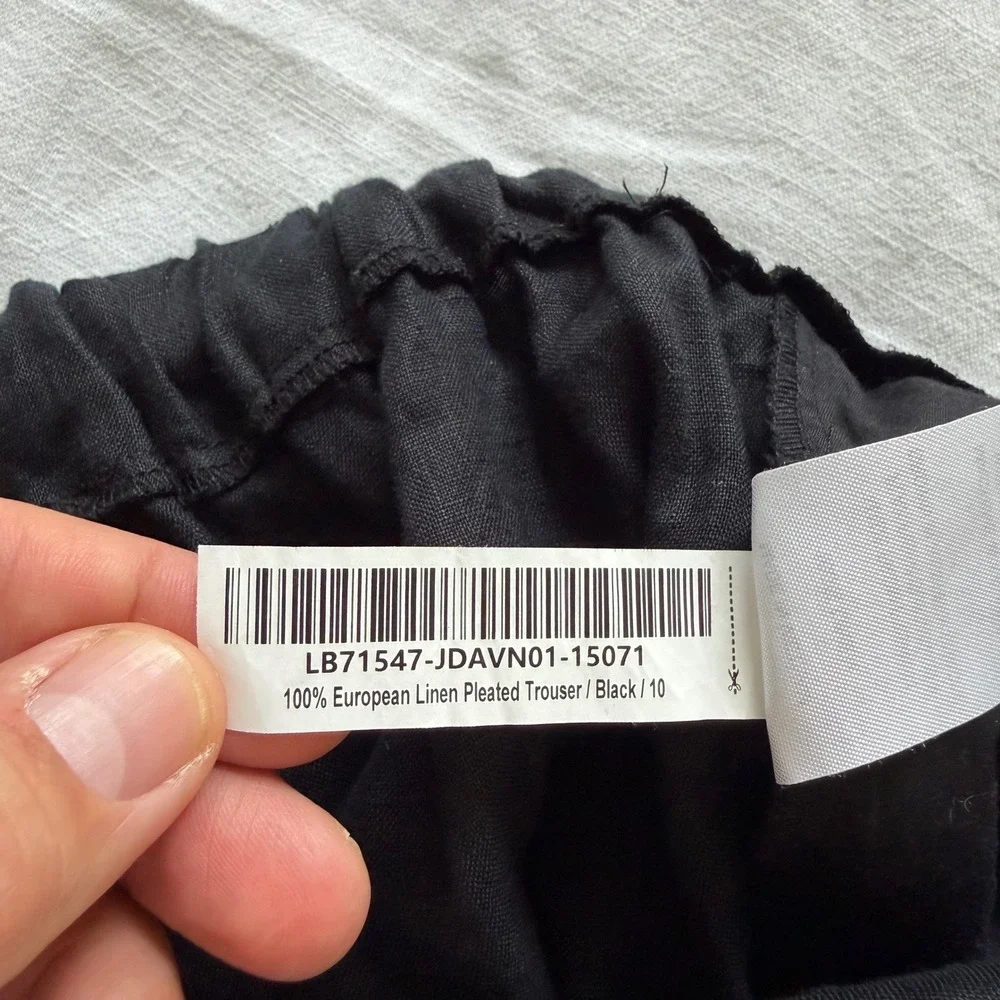 Quince 100% European Linen Pleated Trouser Black Wide Leg Pants Womens 10
